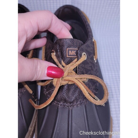 Michael Kors Hyde Signature Brown MK Logo Duck Boot Rainboots Women's size 7 - Picture 5 of 11
